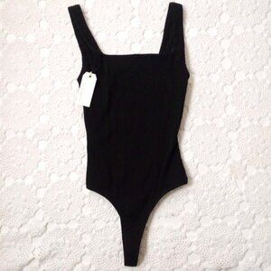 New By Together Bodysuit High Cut Black Ribbed Knit Tank Top Medium Women NWT